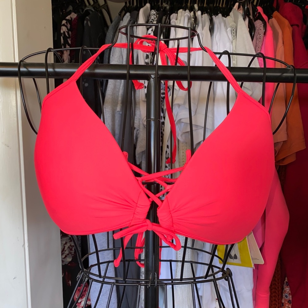 Hot pink lace up bikini